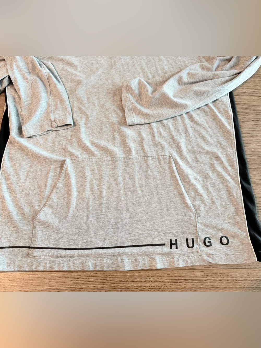 HUGO BOSS Men's Large Gray Black Stretch Cotton Lightweight Logo Hoodie - Picture 7 of 11